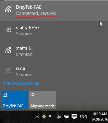 a screenshot of Windows 10 showing Wi-Fi conencted